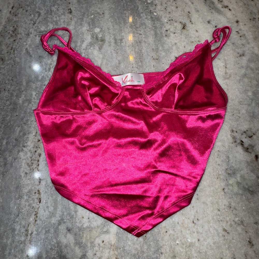 NWOT Krush Women's Large Metallic Tank Top Sweet‎ Heart Pink Strappy Y2K Party